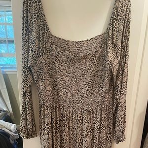 AE smocked cheetah print long sleeve mini dress